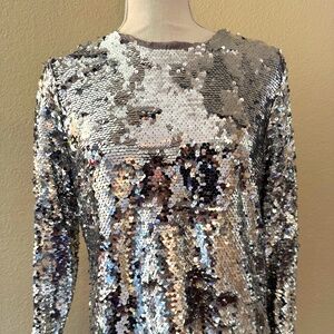 Topshop Sequin Long Sleeve Blouse  Open Back & Fluted Sleeves  Size 40